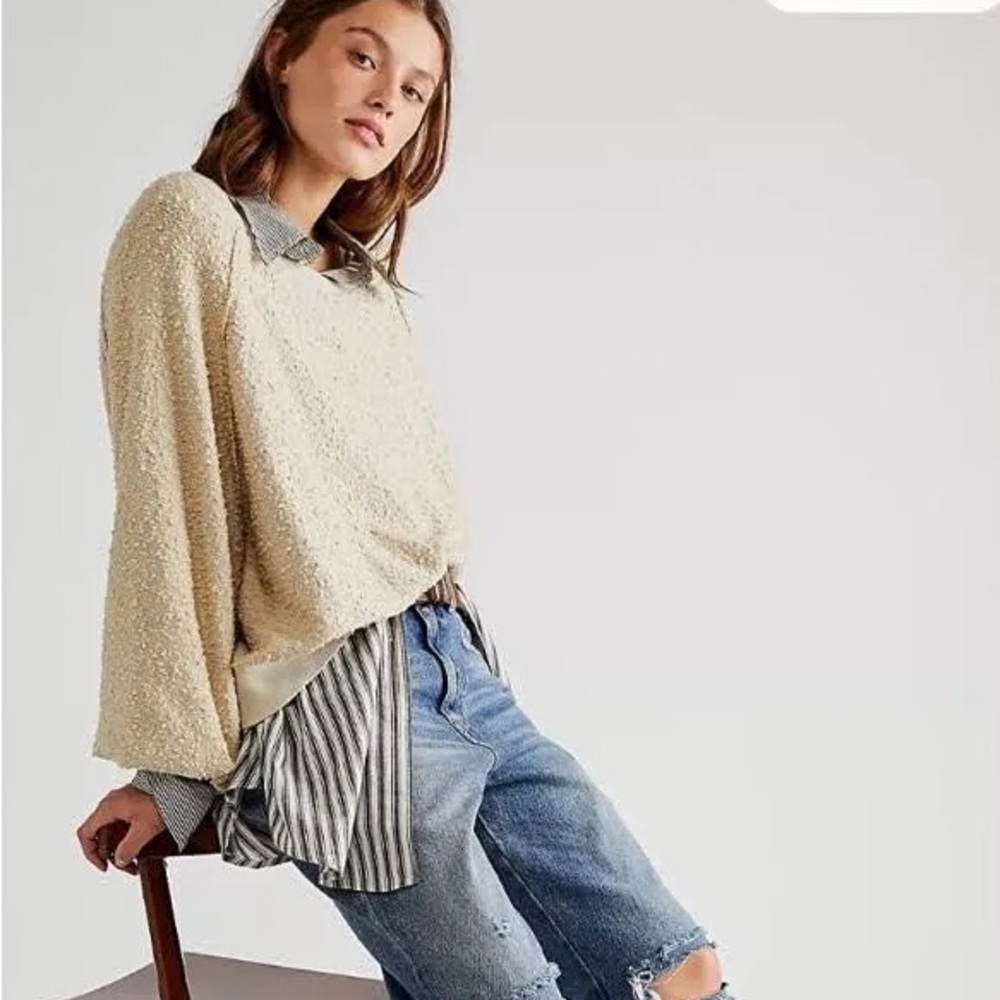 Free People Found My Friend Pullover Cream Oversized Sweater XS - Picture 8 of 16